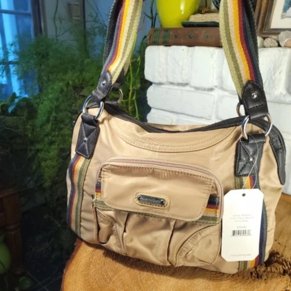 Retro Rainbow Strap Nylon Bag with tethered mini purse - Picture 4 of 16